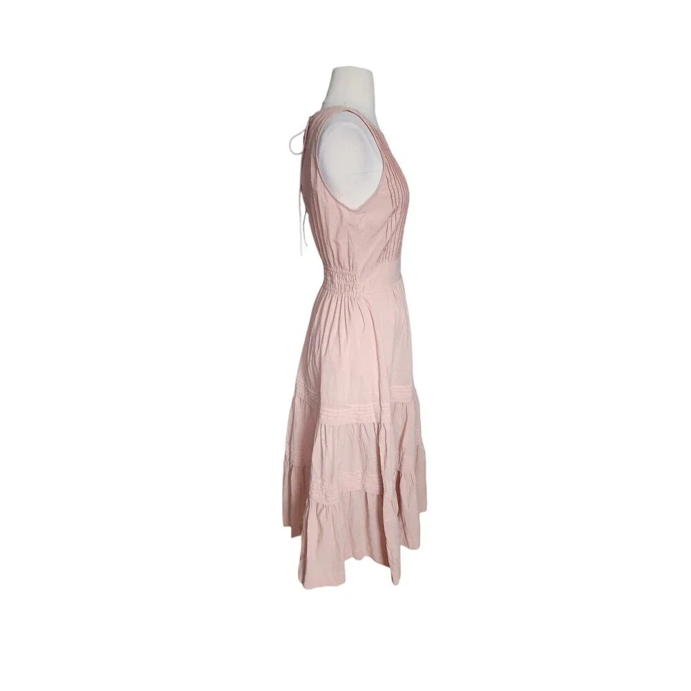 Pampelone Cotton Tiered Maxi Dress Womens S Blush Pink Cottage Pleated Feminine - Picture 5 of 10
